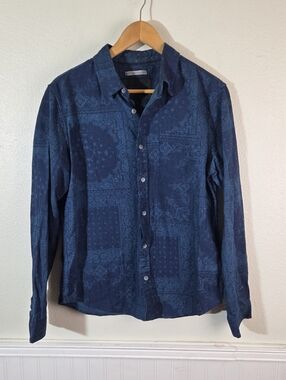 Madison Supply Men’s Medium Blue Patchwork Bandana Print Cotton Button Up Shirt